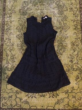 LOFT Black Sleeveless Eyelet Mini Dress